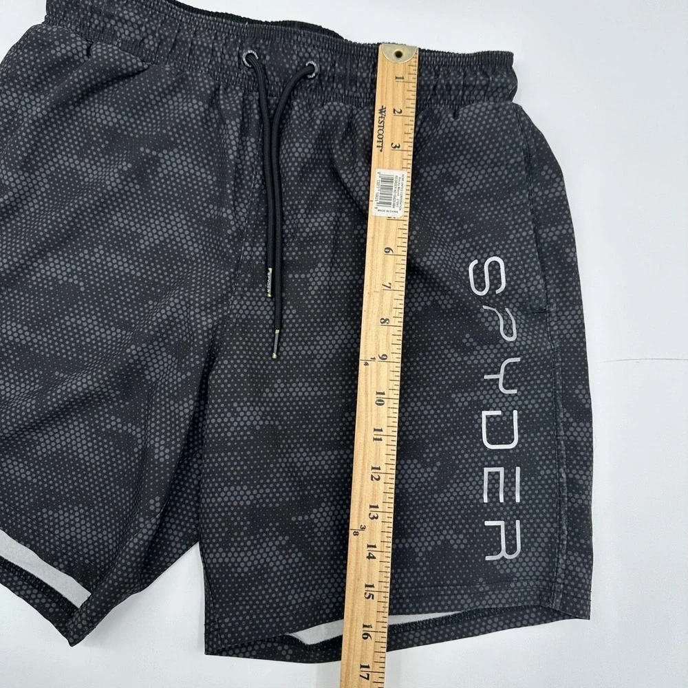 Spyder Swim Mens‎ Small S Black Grey Dot Camo Board Shorts Trunks Zipper Pocket